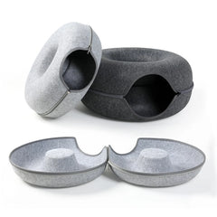 “Premium Grey Felt Donut Cat Bed & Cave – Enclosed Cat Sleep Pod