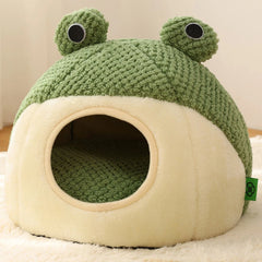 “Frog Shaped Pet Bed – Soft Winter Cat & Dog Cozy Nest”