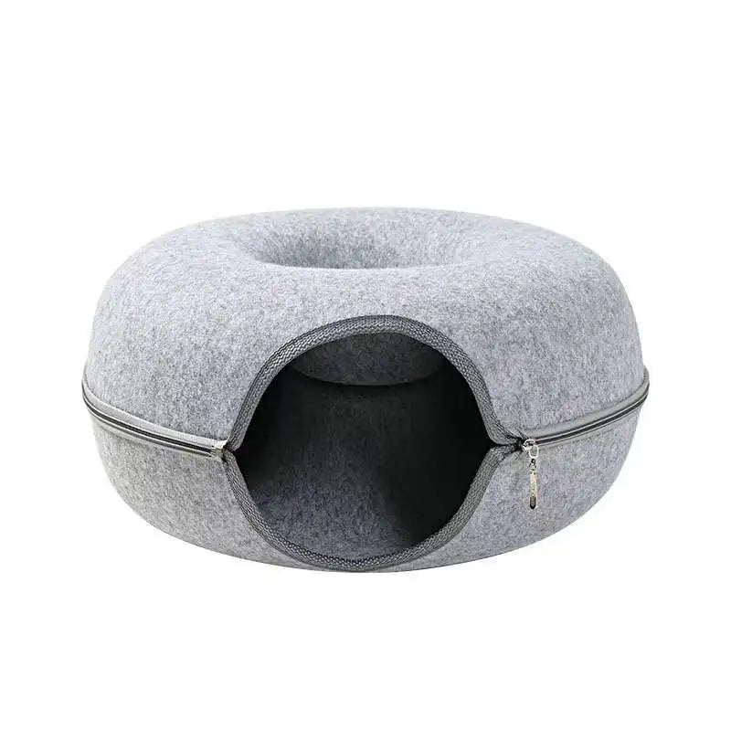 “Premium Grey Felt Donut Cat Bed & Cave – Enclosed Cat Sleep Pod