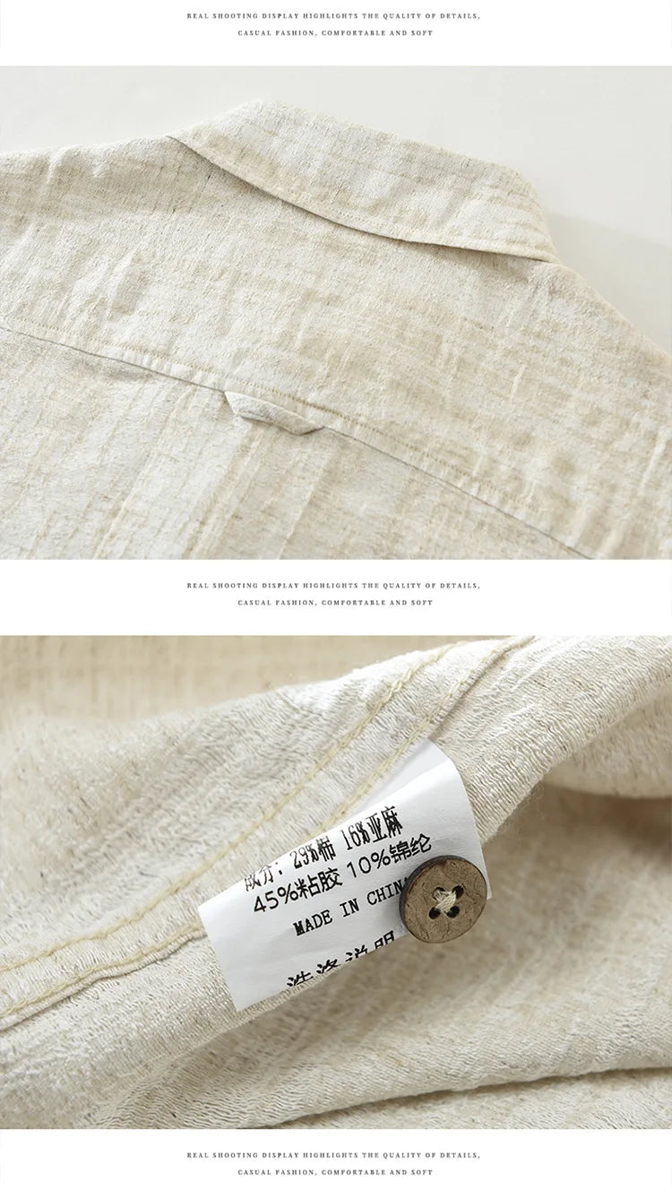 2025 Autumn New Big Pocket Striped Cotton and Linen Long Sleeve Shirt for Men Clothing Comfort Turn-down Collar Tops  CM7715