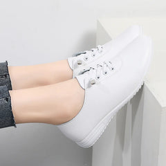 WOIZGIC Female Ladies Women's Genuine Leather Flats Shoes Loafers Soft Moccasins Lace Up Comfortable