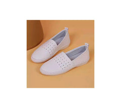 Women's shoes, white shoes, women's leather breathable lazy shoes, soft-soled Lok Fu shoes, women's flat-bottomed white leisure