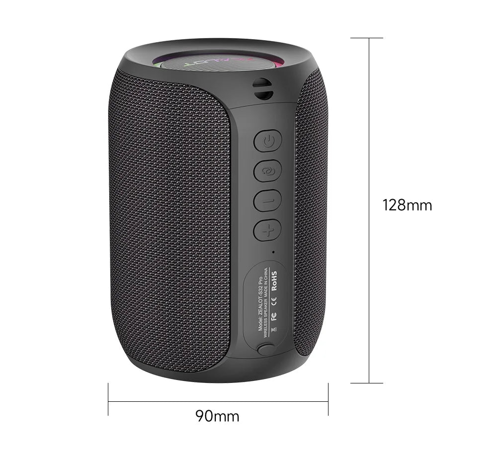 Zealot-S32PRO Powerful Bluetooth Speaker, Bass Wireless, LED Light, Outdoor Speakers, Subwoofer, Waterproof