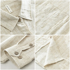 2025 Autumn New Big Pocket Striped Cotton and Linen Long Sleeve Shirt for Men Clothing Comfort Turn-down Collar Tops  CM7715