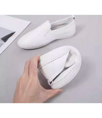 Women's shoes, white shoes, women's leather breathable lazy shoes, soft-soled Lok Fu shoes, women's flat-bottomed white leisure