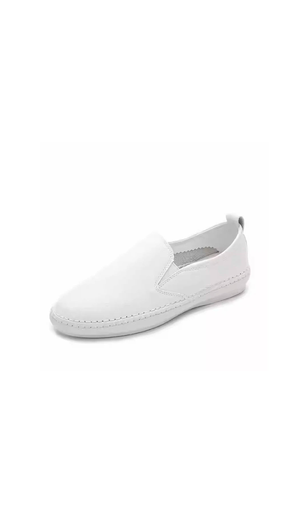 Women's shoes, white shoes, women's leather breathable lazy shoes, soft-soled Lok Fu shoes, women's flat-bottomed white leisure