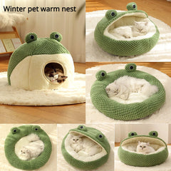 “Frog Shaped Pet Bed – Soft Winter Cat & Dog Cozy Nest”