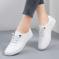 WOIZGIC Female Ladies Women's Genuine Leather Flats Shoes Loafers Soft Moccasins Lace Up Comfortable