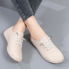 WOIZGIC Female Ladies Women's Genuine Leather Flats Shoes Loafers Soft Moccasins Lace Up Comfortable