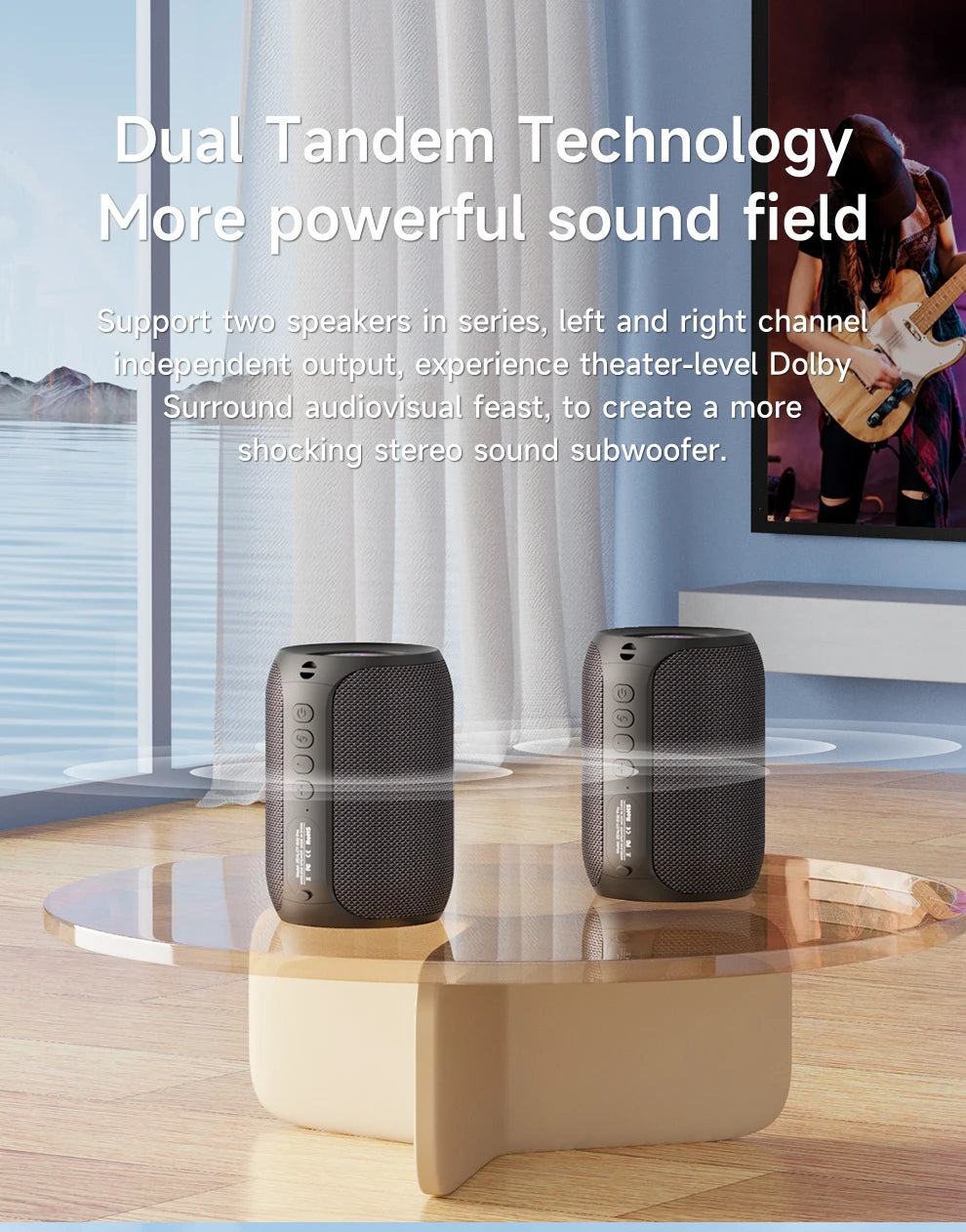 Zealot-S32PRO Powerful Bluetooth Speaker, Bass Wireless, LED Light, Outdoor Speakers, Subwoofer, Waterproof