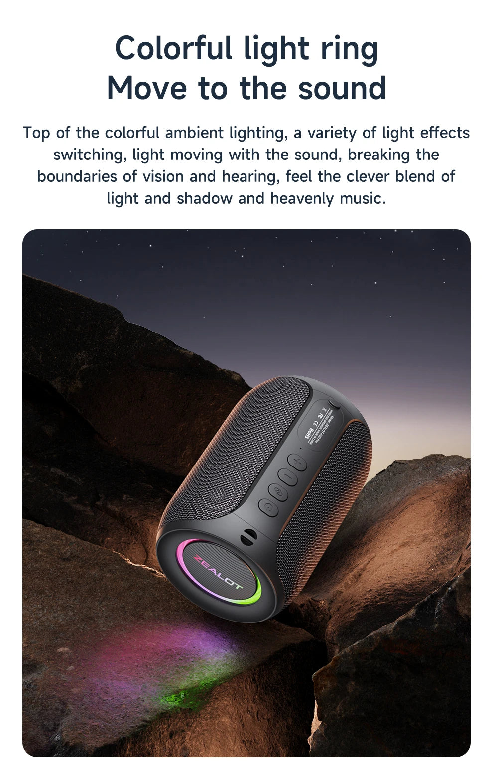 Zealot-S32PRO Powerful Bluetooth Speaker, Bass Wireless, LED Light, Outdoor Speakers, Subwoofer, Waterproof